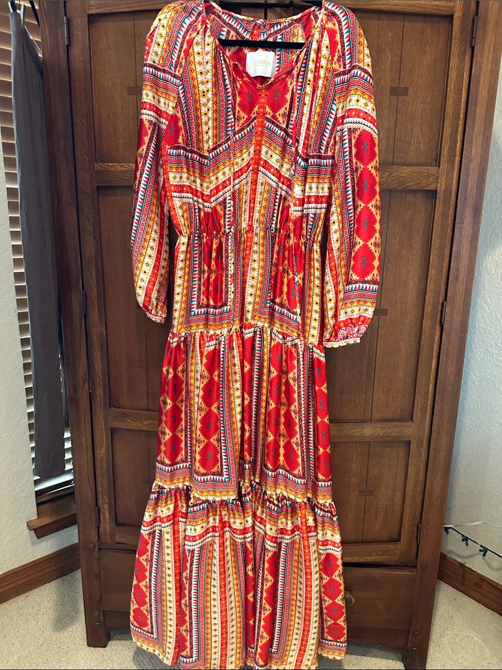Red Boho Tiered Maxi Dress - Vibrant Pattern